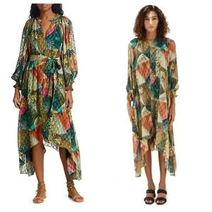 KILLA GATHERED PRINTED FIL COUPÉ GEORGETTE MIDI DRESS ORIGINAL COST $650